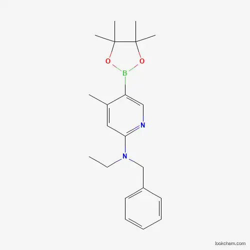 Molecular Structure of 1351206-48-8 (n-Benzyl-n-ethyl-4-methyl-5-(4,4,5,5-tetramethyl-1,3,2-dioxaborolan-2-yl)pyridin-2-amine)