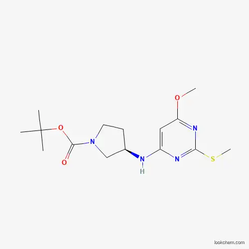 Molecular Structure of 1353996-89-0 ((R)-tert-Butyl 3-((6-methoxy-2-(methylthio)pyrimidin-4-yl)amino)pyrrolidine-1-carboxylate)