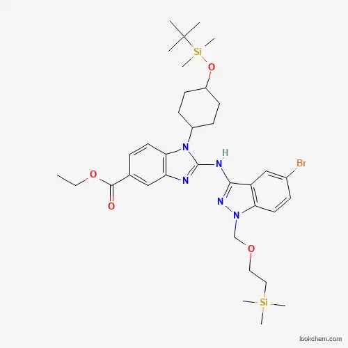 1H-BenziMidazole-5-carboxylic acid, 2-[[5-broMo-1-[[2-(triMethylsilyl)ethoxy]Methyl]-1H-indazol-3-yl]aMino]-1-[trans-4-[[(1,1-diMethylethyl)diMethylsilyl]oxy]cyclohexyl]-, ethyl ester