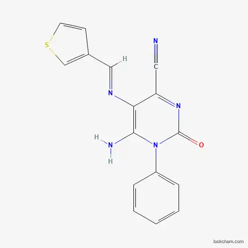 Molecular Structure of 1048915-49-6 (6-imino-2-oxo-1-phenyl-5-{[(E)-3-thienylmethylidene]amino}-1,2,3,6-tetrahydro-4-pyrimidinecarbonitrile)