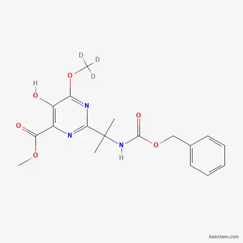 Molecular Structure of 1185032-53-4 (5-Hydroxy-2-[1-methyl-1-[[benzylcarbamoyl]amino]ethyl]-6-methoxypyrimidine-4-carboxylic Acid Methyl Ester-d3)