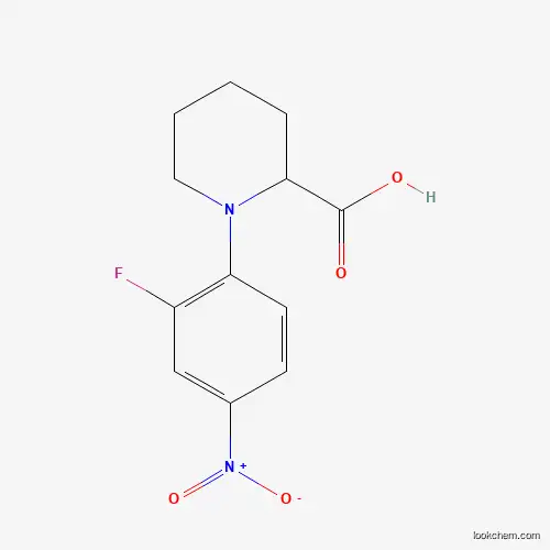 Molecular Structure of 1214189-74-8 (1-(2-Fluoro-4-nitrophenyl)piperidine-2-carboxylic acid)