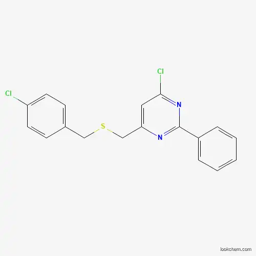 Molecular Structure of 339279-19-5 (4-Chlorobenzyl (6-chloro-2-phenyl-4-pyrimidinyl)methyl sulfide)