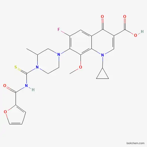 Molecular Structure of 714290-19-4 (1-Cyclopropyl-6-fluoro-7-[4-(furan-2-carbonylcarbamothioyl)-3-methylpiperazin-1-yl]-8-methoxy-4-oxoquinoline-3-carboxylic acid)