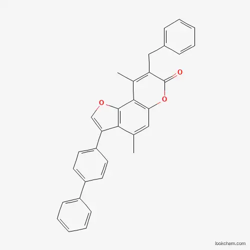 Molecular Structure of 858758-07-3 (8-benzyl-3-(4-biphenylyl)-4,9-dimethyl-7H-furo[2,3-f]chromen-7-one)