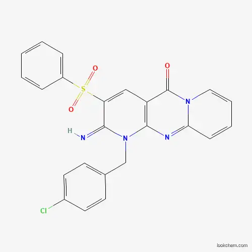 Molecular Structure of 862484-39-7 (1-(4-chlorobenzyl)-2-imino-3-(phenylsulfonyl)-1,2-dihydro-5H-dipyrido[1,2-a:2',3'-d]pyrimidin-5-one)