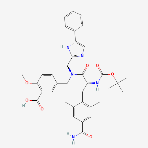 Benzoic acid, 5-[[[(2S)-3-[4-(aminocarbonyl)-2,6-dimethylphenyl]-2-[[(1,1-dimethylethoxy)carbonyl]amino]-1-oxopropyl][(1S)-1-(5-phenyl-1H-imidazol-2-yl)ethyl]amino]methyl]-2-methoxy-(864825-69-4)
