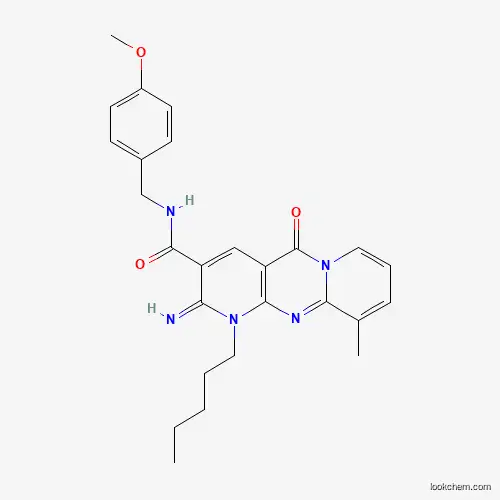 Molecular Structure of 877806-40-1 (2-imino-N-(4-methoxybenzyl)-10-methyl-5-oxo-1-pentyl-1,5-dihydro-2H-dipyrido[1,2-a:2,3-d]pyrimidine-3-carboxamide)