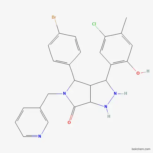 Molecular Structure of 879959-56-5 (4-(4-bromophenyl)-3-(5-chloro-2-hydroxy-4-methylphenyl)-5-(pyridin-3-ylmethyl)-4,5-dihydropyrrolo[3,4-c]pyrazol-6(2H)-one)