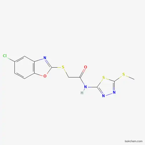 Molecular Structure of 919470-08-9 (2-[(5-chloro-1,3-benzoxazol-2-yl)sulfanyl]-N-[5-(methylsulfanyl)-1,3,4-thiadiazol-2-yl]acetamide)