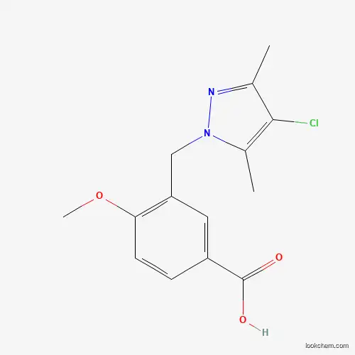 Molecular Structure of 956204-52-7 (3-[(4-chloro-3,5-dimethyl-1H-pyrazol-1-yl)methyl]-4-methoxybenzoic acid)