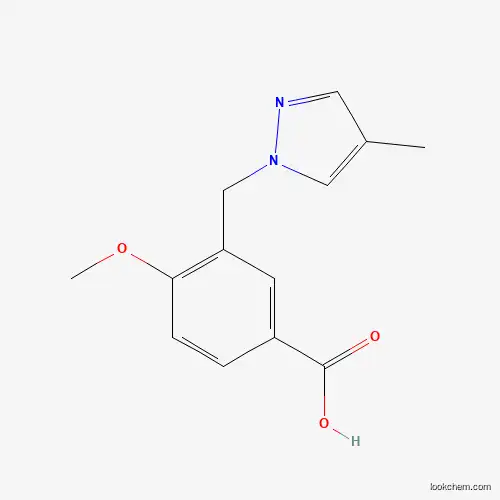 Molecular Structure of 956208-03-0 (4-methoxy-3-[(4-methyl-1H-pyrazol-1-yl)methyl]benzoic acid)