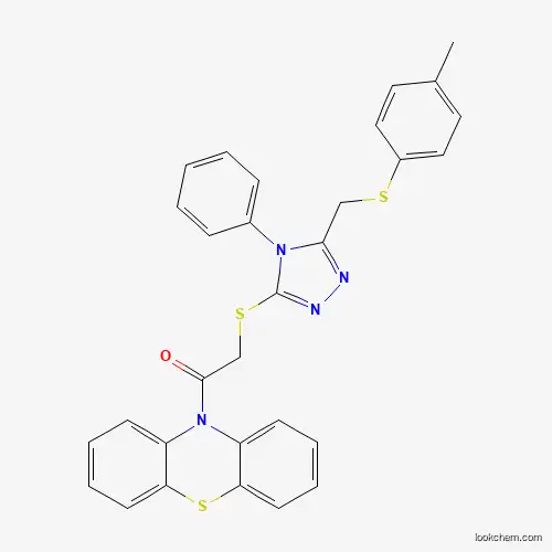 Molecular Structure of 539809-04-6 (1-(10H-Phenothiazin-10-yl)-2-((4-phenyl-5-((p-tolylthio)methyl)-4H-1,2,4-triazol-3-yl)thio)ethanone)