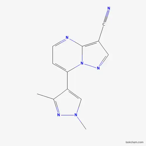 Molecular Structure of 1002243-77-7 (7-(1,3-dimethyl-1H-pyrazol-4-yl)pyrazolo[1,5-a]pyrimidine-3-carbonitrile)