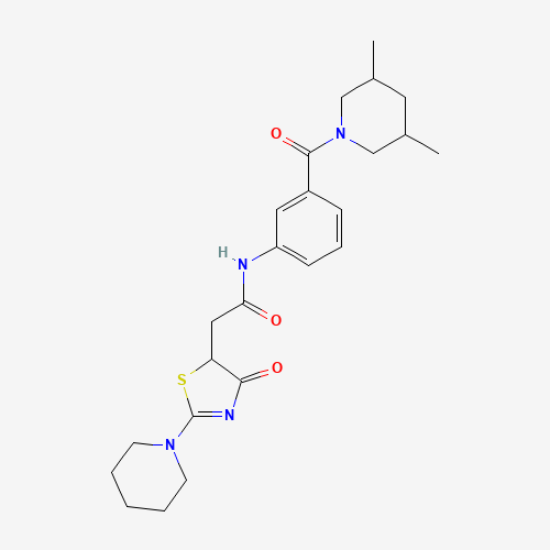 Molecular Structure of 1005280-11-4 (N-[3-(3,5-dimethylpiperidine-1-carbonyl)phenyl]-2-(4-oxo-2-piperidin-1-yl-1,3-thiazol-5-yl)acetamide)