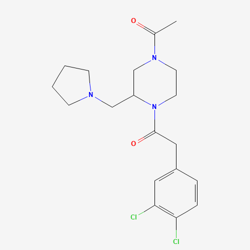 Molecular Structure of 126766-11-8 (1-(4-Acetyl-2-pyrrolidin-1-ylmethyl-piperazin-1-yl)-2-(3,4-dichloro-phenyl)-ethanone)