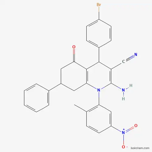 Molecular Structure of 444926-33-4 (2-Amino-4-(4-bromophenyl)-1-(2-methyl-5-nitrophenyl)-5-oxo-7-phenyl-1,4,5,6,7,8-hexahydroquinoline-3-carbonitrile)