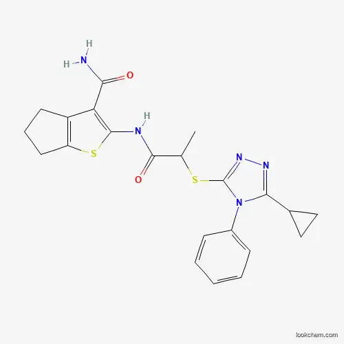 Molecular Structure of 920868-45-7 (2-{2-[(5-cyclopropyl-4-phenyl-4H-1,2,4-triazol-3-yl)sulfanyl]propanamido}-4H,5H,6H-cyclopenta[b]thiophene-3-carboxamide)