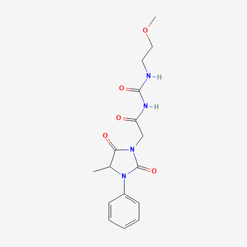 Molecular Structure of 1104926-93-3 (N-[[(2-Methoxyethyl)amino]carbonyl]-4-methyl-2,5-dioxo-3-phenyl-1-imidazolidineacetamide)