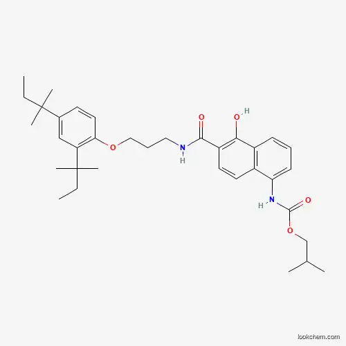 2-メチルプロピル=N-(5-ヒドロキシ-6-{N′-[3-(2,4-ジ-tert-ペンチルフェノキシ)プロピル]カルバモイル}-1-ナフチル)カルバマート