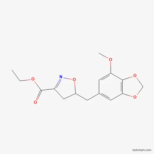 Molecular Structure of 924859-11-0 (Ethyl 5-[(7-methoxy-1,3-benzodioxol-5-yl)methyl]-4,5-dihydro-1,2-oxazole-3-carboxylate)