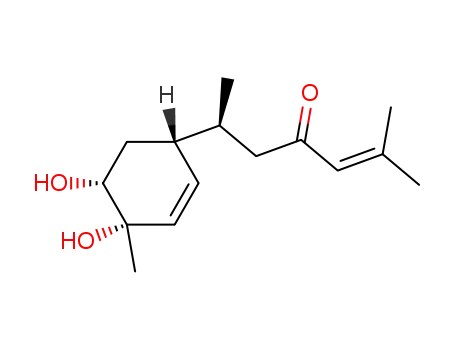 Molecular Structure of 127214-85-1 (2-Hepten-4-one,6-[(1R,4S,5R)-4,5-dihydroxy-4-methyl-2-cyclohexen-1-yl]-2-methyl-, (6S)-)