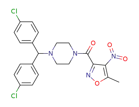 Molecular Structure of 1360705-96-9 ([4-[Bis(4-chlorophenyl)methyl]piperazin-1-yl]-(5-methyl-4-nitro-1,2-oxazol-3-yl)methanone)