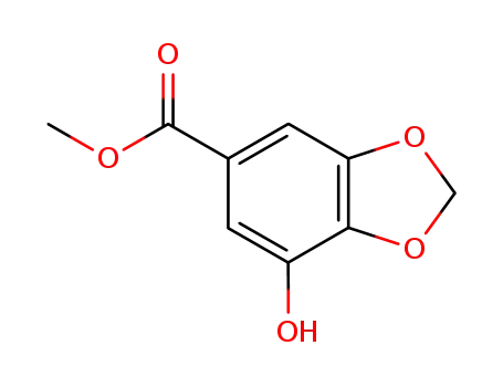 Molecular Structure of 116119-01-8 (1,3-Benzodioxole-5-carboxylic acid, 7-hydroxy-, methyl ester)