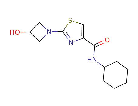 Molecular Structure of 429667-22-1 (4-Thiazolecarboxamide, N-cyclohexyl-2-(3-hydroxy-1-azetidinyl)-)