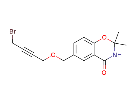 Molecular Structure of 636595-66-9 (4H-1,3-Benzoxazin-4-one,
6-[[(4-bromo-2-butynyl)oxy]methyl]-2,3-dihydro-2,2-dimethyl-)