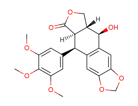 Molecular Structure of 518-28-5 ((5R,5aR,8aR,9R)-5,8,8a,9-Tetrahydro-9-hydroxy-5-(3,4,5-trimethoxyphenyl)-furo(3',4':6,7)naphtho[2,3-d]-1,3-dioxol-6(5aH)-one)