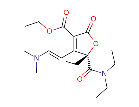 Molecular Structure of 880815-66-7 (3-Furancarboxylic acid,
5-[(diethylamino)carbonyl]-4-[(1E)-2-(dimethylamino)ethenyl]-5-ethyl-2,5
-dihydro-2-oxo-, ethyl ester, (5S)-)