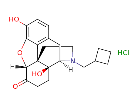 Molecular Structure of 16676-34-9 (Morphinan-6-one,17-(cyclobutylmethyl)-4,5-epoxy-3,14-dihydroxy-, hydrochloride (1:1), (5a)-)