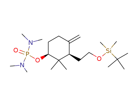 Molecular Structure of 124462-84-6 (Phosphorodiamidic acid, tetramethyl-,
(1S,3R)-3-[2-[[(1,1-dimethylethyl)dimethylsilyl]oxy]ethyl]-2,2-dimethyl-4-
methylenecyclohexyl ester)