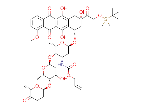 7-[2,3-dideoxy-4-ulo-α-L-fucopyranosyl-2-deoxy-3-p-methoxybenzyl-α-L-fucopyranosyl-(1→4)-3-amino-2,3-dideoxy-α-L-fucopyranoside]-14-O-tert-butyldimethylsilyl-doxorubicinone