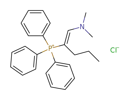 Molecular Structure of 90601-14-2 (Phosphonium, [1-[(dimethylamino)methylene]butyl]triphenyl-, chloride)