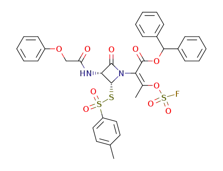 Diphenylmethyl 2-<(3R,4R)-<(p-toluenesulfonyl)thio>-3-(phenoxyacetamido)-2-oxoazetidin-1-yl>-3-<(fluorosulfonyl)oxy>-2-butenoate