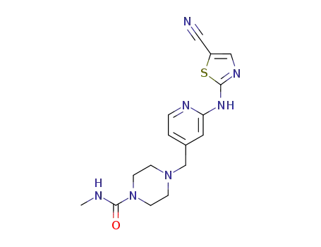 Molecular Structure of 479611-82-0 (1-Piperazinecarboxamide,
4-[[2-[(5-cyano-2-thiazolyl)amino]-4-pyridinyl]methyl]-N-methyl-)