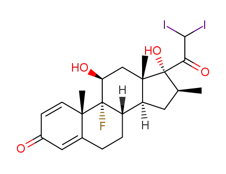 Molecular Structure of 37414-01-0 (Pregna-1,4-diene-3,20-dione,9-fluoro-11,17-dihydroxy-21,21-diiodo-16-methyl-, (11b,16b)- (9CI))