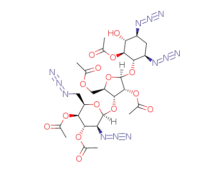 Acetic acid (2R,3R,4R,5R)-2-((1S,2S,3R,4S,6R)-2-acetoxy-4,6-diazido-3-hydroxy-cyclohexyloxy)-5-acetoxymethyl-4-((2S,3S,4S,5S,6R)-4,5-diacetoxy-3-azido-6-azidomethyl-tetrahydro-pyran-2-yloxy)-tetrahydro-furan-3-yl ester