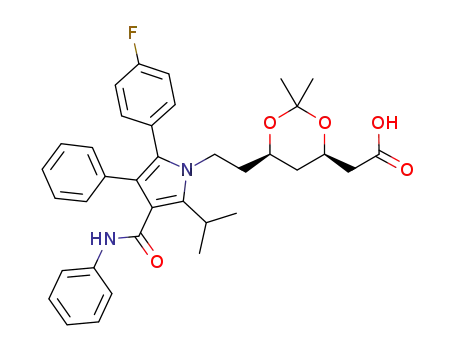 1,3-Dioxane-4-acetic acid, 6-[2-[2-(4-fluorophenyl)-5-(1-methylethyl)-3-phenyl-4-[(phenylamino)carb onyl]-1H-pyrrol-1-yl]ethyl]-2,2-dimethyl-, (4R,6R)-