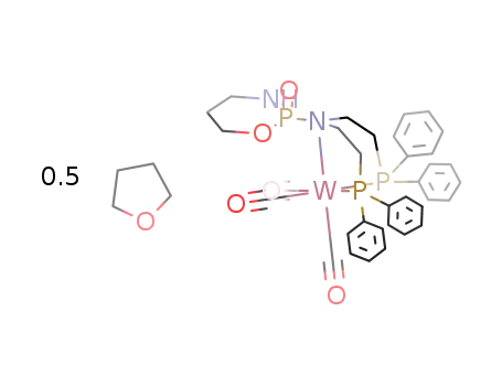 ((+/-)-2-{N,N-bis(2-diphenylphosphinoethyl)amino}-tetrahydro-2H-1,3,2-oxazaphosphorin-2-oxide-P,P',N)-{tricarbonyltungsten(0)}*0.5THF