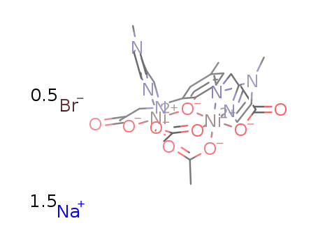 Na1.5[Ni2(2,6-bis[N-(N-carboxymethyl-N-((1-methylimidazol-2-yl)methyl)amine)methyl]-4-methylphenolate)(acetato)2]Br0.5