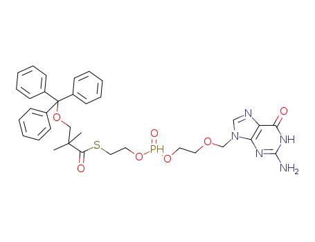 9-(2-hydroxy-ethoxymethyl)-guanin-5'-yl-0-(triphenylmethyloxy-tert-butyl-5-acyl-2-thioethyl) H-phosphonate