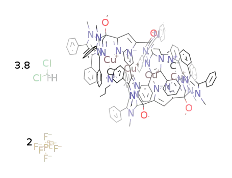 [(3,5-bis[bis-(4,5-diphenyl-1-methylimidazol-2-yl)methoxymethyl]pyrazole-H)Cu2(n-BuNC)]2(PF6)2*3.8CH2Cl2