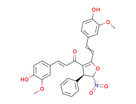 (2E)-1-(2-(3-hydroxy-4-methoxystyryl)-4,5-dihydro-5-nitro-4-phenylfuran-3-yl)-3-(3-hydroxy-4-methoxyphenyl)prop-2-en-1-one