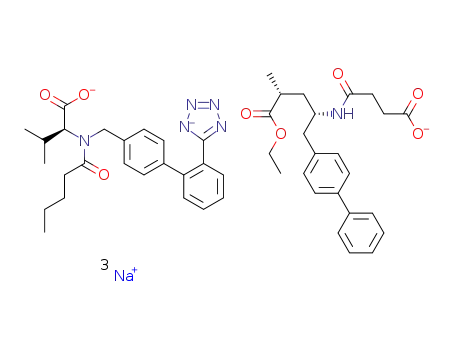 trisodium [3-((1S,3R)-1-biphenyl-4-ylmethyl-3-ethoxycarbonyl-1-butylcarbamoyl)propionate-(S)-3’-methyl-2’-(pentanoyl{2”-(tetrazol-5-ylate)biphenyl-4’-ylmethyl}amino)butyrate]hemipentahydrate