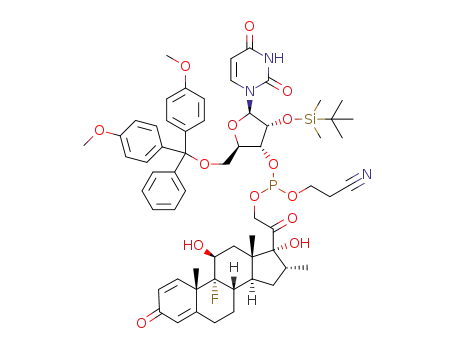 (2R,3R,4R,5R)-2-((bis(4-methoxyphenyl)(phenyl)methoxy)methyl)-4-((tert-butyldimethylsilyl)oxy)-5-(2,4-dioxo-3,4-dihydropyrimidin-1(2H)-yl)tetrahydrofuran-3-yl (2-cyanoethyl) (2-((8S,9R,10S,11S,13S,14S,16R,17R)-9-fluoro-11,17-dihydroxy-10,13,16-trimethyl-3-oxo-6,7,8,9,10,11,12,13,14,15,16,17-dodecahydro-3H-cyclopenta[a]phenanthren-17-yl)-2-oxoethyl)phosphite
