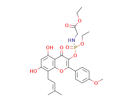 2-((((5,7-dihydroxy-2-(4-methoxyphenyl)-8-(3-methylbut-2-en-1-yl)-4-oxo-4H-chromen-3-yl)oxy)(ethoxy)phosphoryl)amino)acetic acid ethyl ester