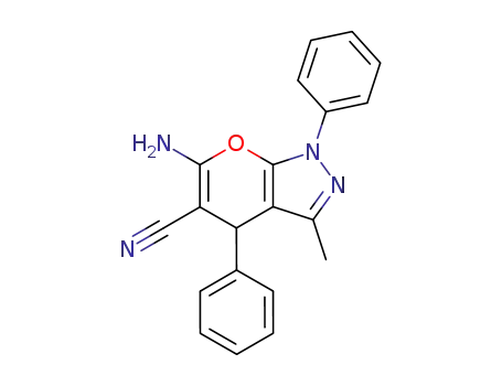 Molecular Structure of 53316-57-7 (6-AMINO-3-METHYL-1,4-DIPHENYL-1,4-DIHYDRO-PYRANO[2,3-C]PYRAZOLE-5-CARBONITRILE)